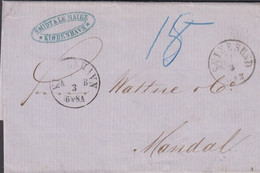 1862. DANMARK. KIØBENHAVN 17 3 On Cover To Mandal, Norge. Interesting Cover And Marking In Blue. . Transit... - JF427619 - ...-1851 Prefilatelia