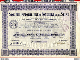 TITRES (Ref : F&T017) VIEUX PAPIERS ACTIONS & TITRES SOCIÉTÉ IMMOBOLLIÈRE ET FONCIÈRE DE LA SEINE PARIS - Autres & Non Classés