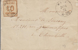 Timbre 10 Centimes - Sur Recto D'enveloppe Oblitéré à Metz - 24 Juin 1871 - Alsace-Lorraine