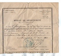 VP19.026 - MILITARIA - BOURGES 1891 - Document Concernant Le Soldat QUIGNON Secrétaire D'Etat Major & De Recrutement ... - Documents