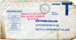 FRANCE LETTRE AVEC CACHET " COURRIER RETARDE SUITE ACCIDENT AEROPOSTALE DU 29-01-88 "  (voir Note Explicative) - Crash Post