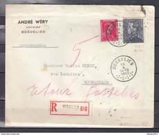 Aangetekende Brief Van Gosselies Naar Courcelles - 1936-1951 Poortman