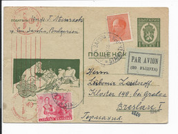 Bulgarien P 71a - 1 L Wappen M. Grün. Bild Zur Rattenbekämpfung M. 3 L ZF Per Lp N. Breslau Bedverw M. Zensur - Postcards