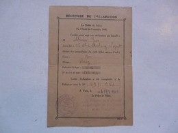 VIEUX PAPIERS - RECEPISSE DE DECLARATION : PROPRIETAIRE DE CYCLE 1941 - Historical Documents