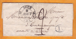 1831 - Lettre Pliée Avec Corresp 2 Pages D' Agen (cachet Fleurons Simples) Vers Tournecoupe - Décime Rural - 1801-1848: Précurseurs XIX