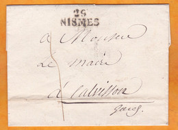 1827 - Marque Postale 29 NISMES Nimes Sur Enveloppe Pliée Vers CALVISSON, Gard - Taxe 5 - Dateur En Arrivée - 1801-1848: Précurseurs XIX