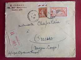 Fr Colonies Lettre Recommandée Vers Moyen Congo De Toulon 2/09/1933 No 145 Et 158( + Bdf ) Yvert - 1900-27 Merson