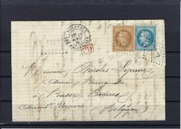 Frankreich Mi.27+28 Auf Brief Aus Bordeaux Nach Verviers Belgien 1870 - 1863-1870 Napoléon III Con Laureles