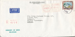 Yugoslavia Registered Cover Sent Air Mail To Denmark 25-9-1986 With Red Meter Cancel And A Stamp (from The Embassy Of In - Brieven En Documenten