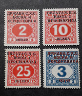 Yougoslavie, 1919, Surcharge Bosnie, Taxe, Lot De 4 Neufs - Unused Stamps
