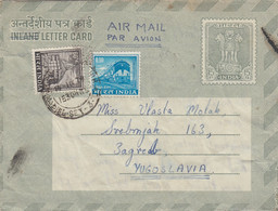 India Uprated Inland Letter Card Airmail Letter Sent To Yugoslavia , Kalaikunda 1970 - Inland Letter Cards