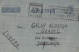 Australia Aerogramme Air Letter Sent To Yugoslavia , Melbourne 1951 - Aérogrammes