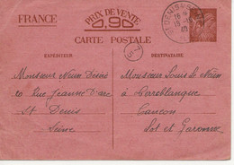 WW2 - Entier Postal IRIS INTERZONE 1940 St DENIS SUR SEINE Pour CANCOU (Lot Et Garonne) - Briefe U. Dokumente