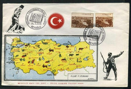 Turkey 1958 Philatelic Exhibition | Map And Flag Of Turkey | Soldier With Bayonet Rifle, Mar.24 | Special Postmark - Brieven En Documenten