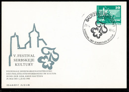 DDR RDA Ganzsache Entier PostalV. Festival SERBSKEJE KULTURY Culture SERBE BAUTZEN 1-BUDYSIN 1  31-5-86  TTB/SG - Private Postcards - Used