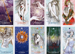 Jeu De 14 Cartes, Incomplet - Femme Actuelle - Beau Graphisme Style Mucha - Fée, Licorne, Baguette, Grimoire - Grotte - Other & Unclassified