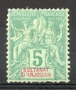 Ex-colonies & Protectorats (ANJOUAN) - 1892-99 - N° 4 - 5 C. Vert - Unused Stamps