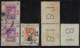 Hong Kong Stamp + Pair Of Stamps With Perfin BI By Banque De L'Indochine Bank Of Indochina lochung Perfore - Oblitérés