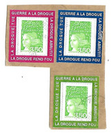 3 Porte-timbres Oblitérés Sur Fragment De Lettres - Liberté Yvert 3092 - La Drogue Tue - Guerre - Abrutit - Rend Fou - Gebraucht