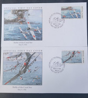 P) 1992 MARSHALL ISLANDS, BATTLE OF THE CORAL SEA FDC, HISTORY SECOND WORLD WAR, SET OF 2 COVERS, XF - Marshall