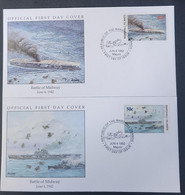 P) 1992 MARSHALL ISLANDS, BATTLE OF MIDWAY FDC, HISTORY SECOND WORLD WAR, SET OF 2 COVERS, XF - Marshall