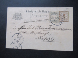 AD Königreich Bayern 1900 Ganzsache Mit Zusatzfrankatur München - Leipzig Vermerk Landbestellbezirke Durchgestrichen!! - Enteros Postales