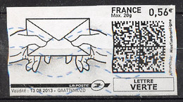 France - Frankreich Timbre Personnalisé Y&T N°MTEL LV20-12-0,56€  - Michel N°BS(?) (o) - Enveloppe Entre 2 Mains - Sellos Imprimibles (Montimbrenligne)