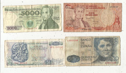 Billet , ESPAGNE, COLOMBIA, GRECE, POLOGNE , LOT DE 4 BILLETS - Lots & Kiloware - Banknotes