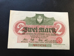 Notgeld - Billet Necéssité Allemagne - 2 Mark - Neumunster - 12 Novembre 1918 - Ohne Zuordnung