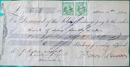 Bank Of New South Wales  Hokitika Demand 1912 KEVII 1/2d X 2 Cheque Duty. - Covers & Documents