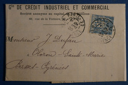 AN9 FRANCE BELLE LETTRE 1894 PERFORé    +15C SAGE+ PARIS POUR OLORON + PERFIN + AFFRANCH. PLAISANT - Altri & Non Classificati