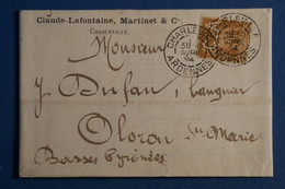 AN9 FRANCE BELLE LETTRE 1894 PERFORé CA   +30C SAGE+ CHARLEVILLE POUR OLORON + PERFIN + AFFRANCH. PLAISANT - Autres & Non Classés