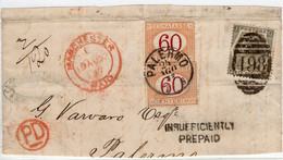 Regno D'Italia (1872) - 60 Cent. Coppia Segnatasse Su Frammento Di Involucro Dal Regno Unito - Taxe