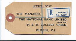 IRL119 / IRLAND - Todestag Von Bruder Michael O`Clery 1949 Im 3er Streifen Auf Paketanhänger Ex Athlone Nach Dublin - Lettres & Documents