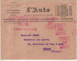 FRANCE : MACHINE A AFFRANCHIR . A 50 Cts . " TOUR DE FRANCE CYCLISTE 1929 " . 1930 . - Lettres & Documents