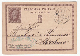 Italy Postal Stationery Postcard Posted 1875 Messina To Milano B220110 - Ganzsachen