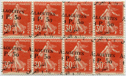 !!! ALAOUITES. BLOC DE 8 SEMEUSES N°6 SURCH COMPLÈTEMENT DÉCALÉE. 6 TP NEUFS **, 2 AVEC LÉGÈRES ADHÉRENCES - Unused Stamps