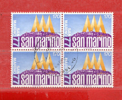 SAN MARINO ° 1977 - ESPOSIZIONE INTERNAZIONALE "SAN MARINO 77.  Lire 170. .Unif. 976 . QUARTINA .Usati - Oblitérés