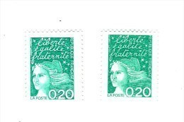 Luquet 0fr20 émeraude YT 3087 + 3087a Paire Type I + II GOMME BRILLANTE . Voir Scan . Cote Maury N° 3071I + II : 1.60 € - Unused Stamps