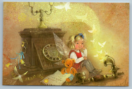 LITTLE GIRL Old Phone Handset Teddy Bear Toy Fairy Of Good News New Postcard - Zonder Classificatie
