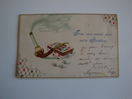 CPA,le Jeu De Cartes,fume Cigarette,bonne Année 1905,en Relief - Carte Da Gioco