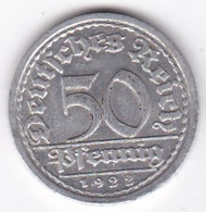 République De Weimar 50 Pfennig 1922 G Karlsruhe , En Aluminium - 50 Renten- & 50 Reichspfennig