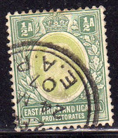 EAST AFRICA ORIENTALE & UGANDA PROTECTORATES 1904 1907 KING EDWARD VII RE EDOARDO HALF ANNA 1/2a USATO USED OBLITERE' - Protectoraten Van Oost-Afrika En Van Oeganda