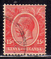 KENYA & UGANDA GREAT BRITAIN 1922 1927 KING GEORGE V RE GIORGIO CENT. 15c USATO USED OBLITERE' - Kenya & Oeganda