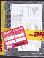 Turkey: Plastic Parcel Fragment (cut-out) To Netherlands, 2021, DHL, Large Label Security Checked (minor Damage) - Storia Postale