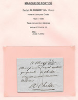 LSC Indre Et Loire - 1820 1830 - 36 CORMERY  Marque Postale Cursive En Port Dû Pour Cholet Maine Et Loire - 1801-1848: Vorläufer XIX