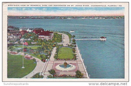 Florida Jacksonville Bird's Eye View Of Memorial Park And Residences On Saint John River 1939 - Jacksonville