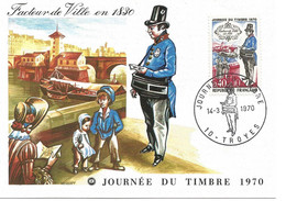 France Carte Maximum Journée Du Timbre 1970 Le Facteur En Ville Cachet Troyes - 1970-1979