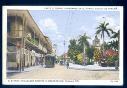 Cpa Du Panama , Panama City C. Street Variadades Theatre In Background , Calle C. Teatro Variedades En El Fondo  JA22-72 - Panama