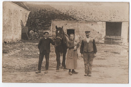 CARTE PHOTO : UNE COUR DE FERME - ECURIE & ETABLE - UN VIEUX PAYSAN - JOLI PERCHERON NOIR - ECRITE EN 1911 -z 2 SCANS Z - Pferde